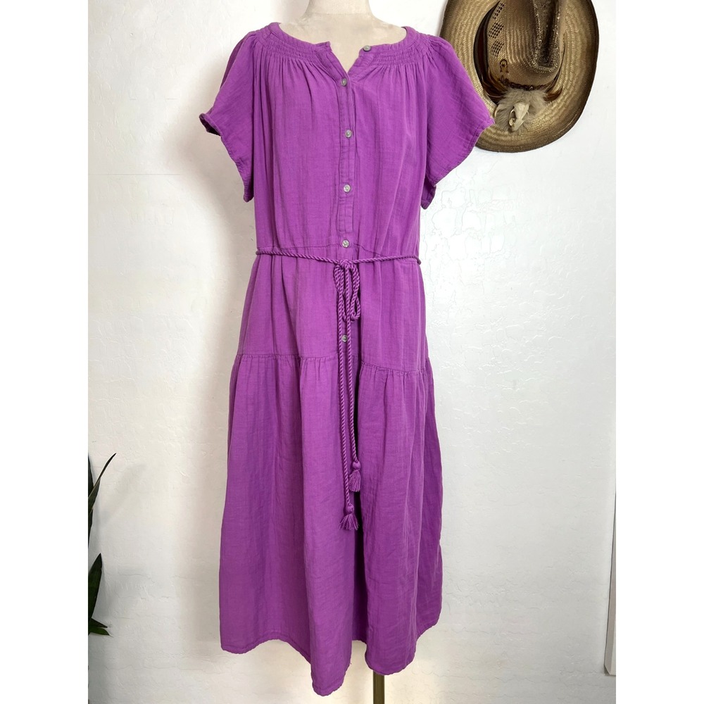 Time and Tru Purple Double Cloth Cotton Midi Dress Plus Size XXXL 22 Boho Tiered